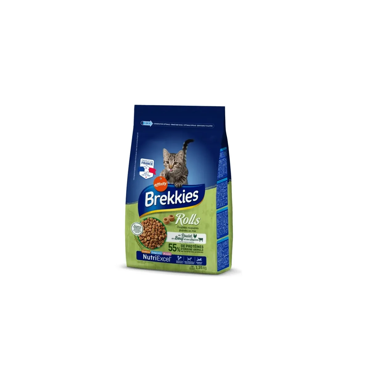 Croquettes Pour Chat^Brekkies Rolls au Poulet, au Bœuf et aux Légumes 1,35 kg