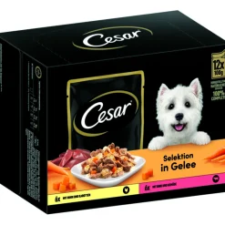Cesar Nourriture Humide^Multipack en gelée à la carotte, au poulet, au bœuf et aux légumes 4 x 12 x 100 g