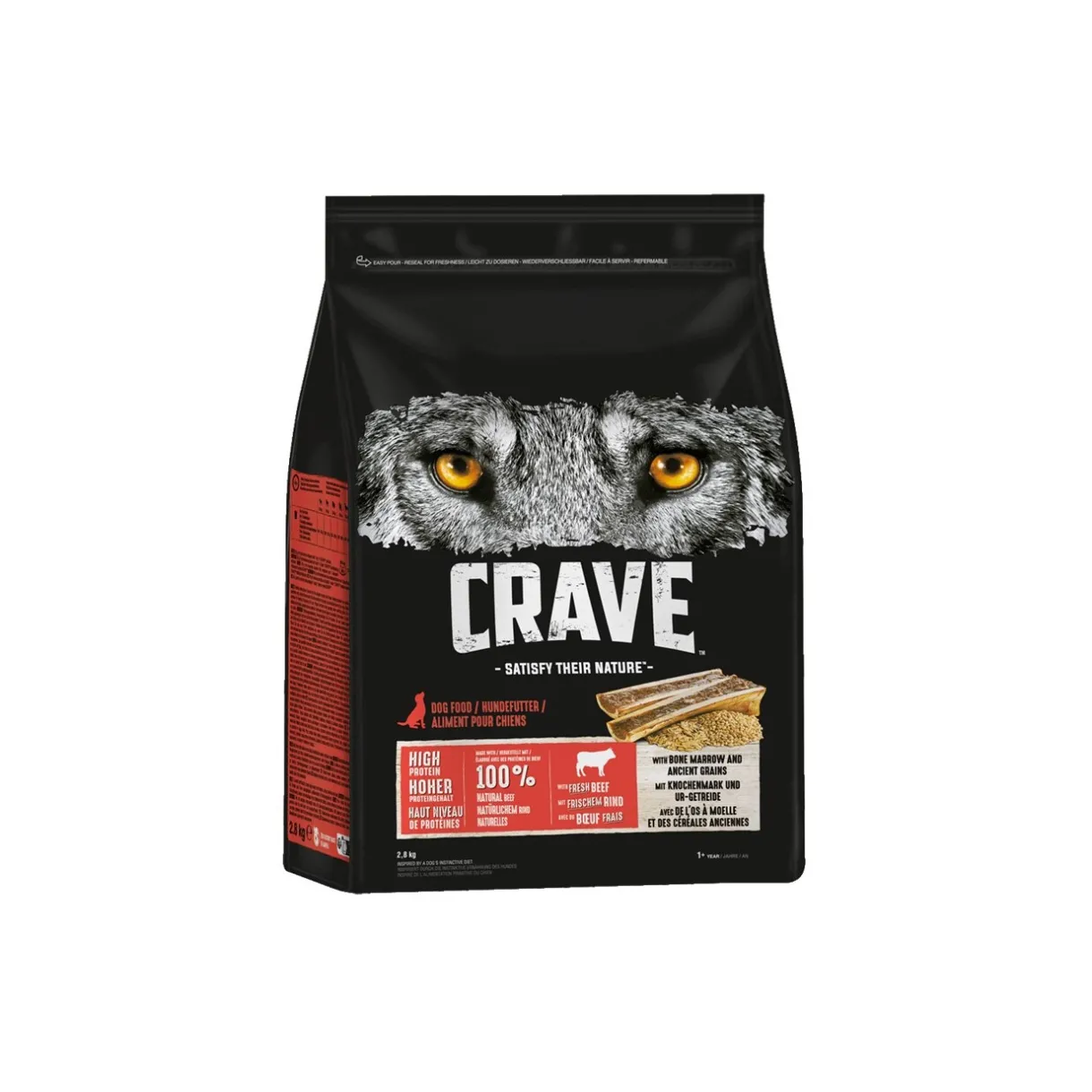 CRAVE Croquettes^bœuf à la moelle osseuse et aux céréales ancestraux 2,8 kg