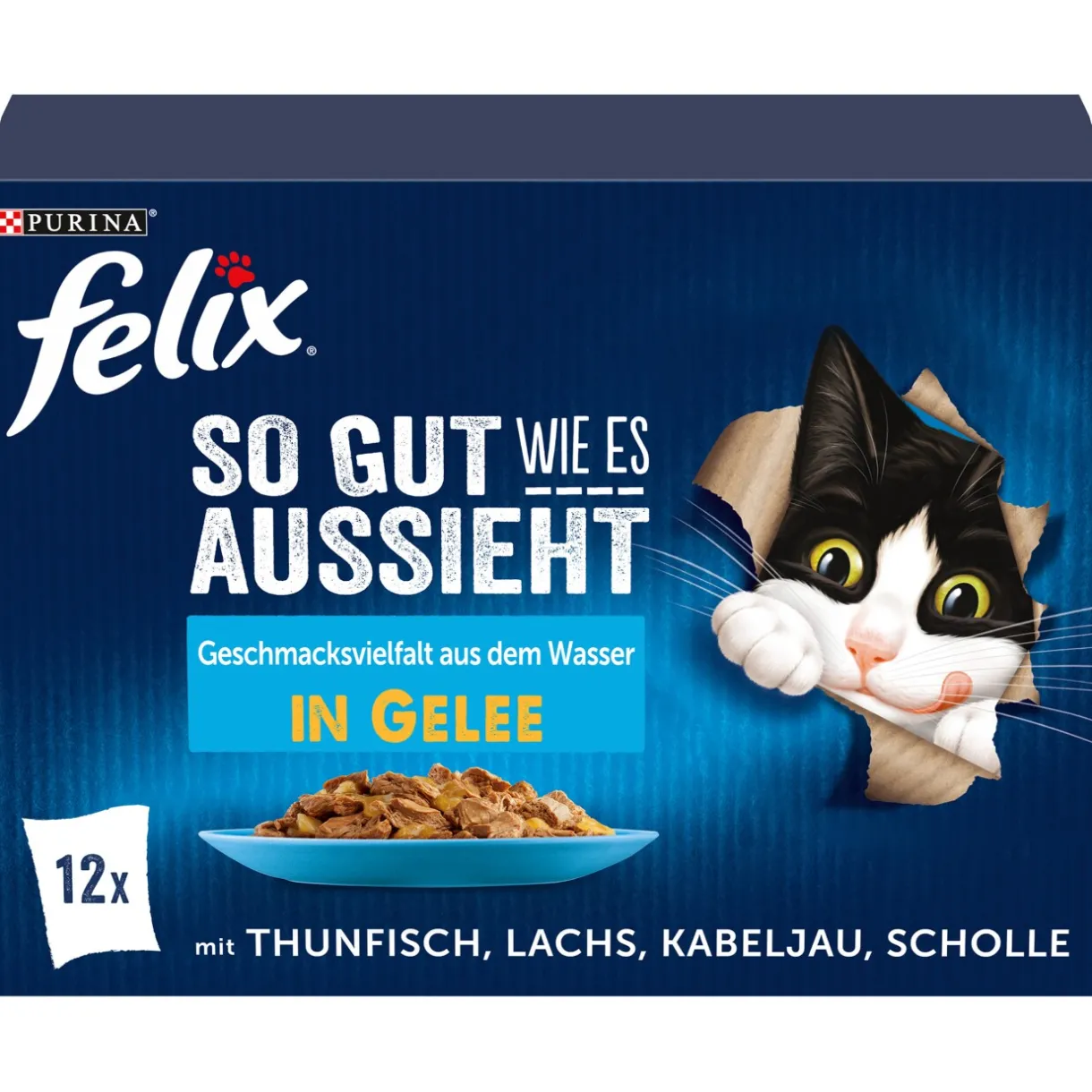 Felix Nourriture Humide^Aussi bon que beau 12 x 85 g Variété de saveurs aquatiques