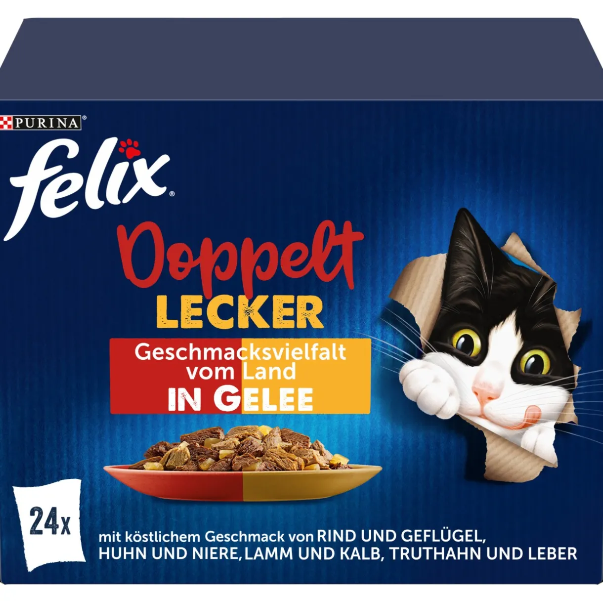 Felix Nourriture Humide^Doppelt Lecker 24 x 85 g Variété de saveurs du pays