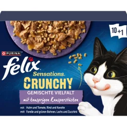 Felix Nourriture Humide^Sensations Crunchy 10 x 85 g + 40 g de bouchées croustillantes Variété de saveurs aux légumes