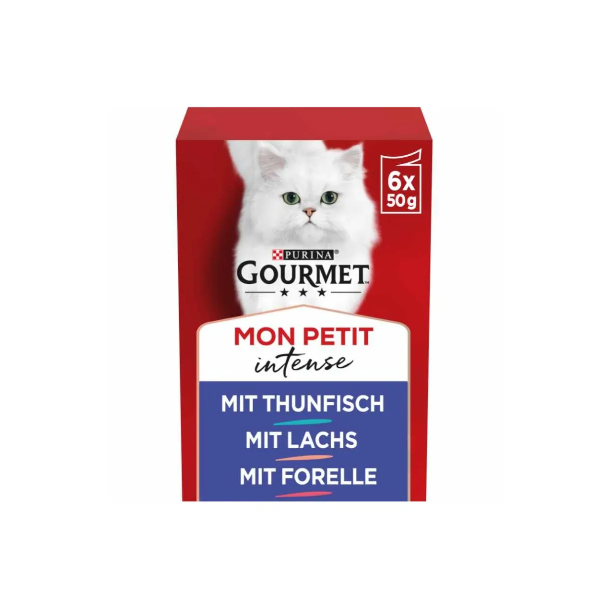 GOURMET Nourriture Humide^Mon Petit Intense 8 x 6 x 50 g avec thon, saumon, truite