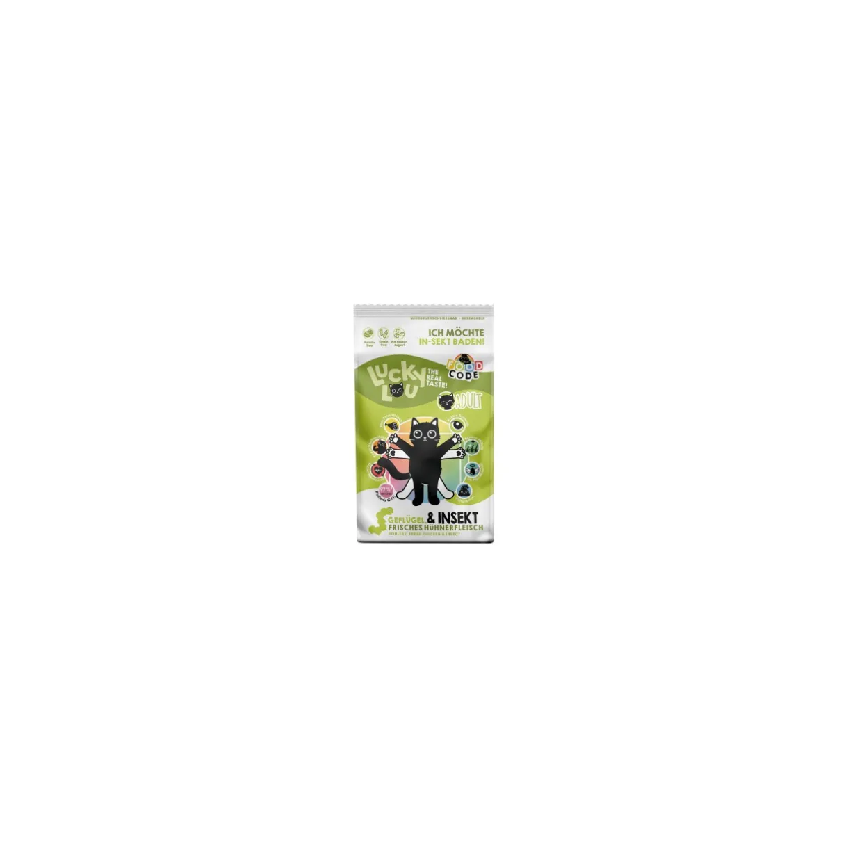 Lucky Lou Croquettes Pour Chat^Food Code Croquettes pour chat, Adulte, Volaille et Insectes 1,7 kg