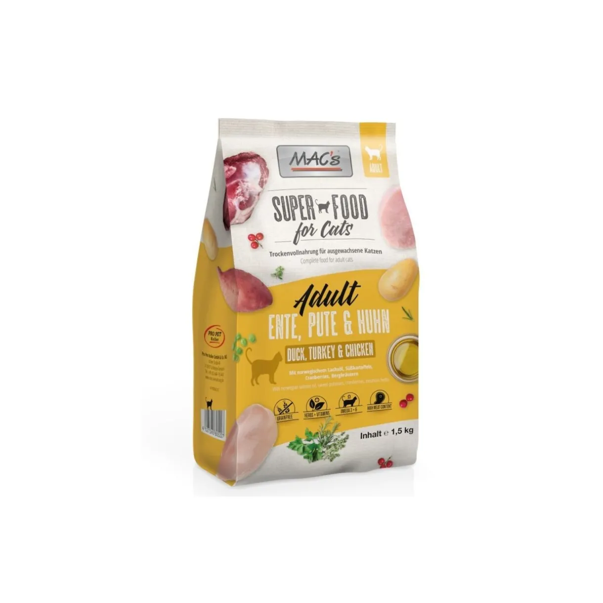 MAC's Croquettes Pour Chat^MAC’s Superfood for Cats Adult canard, dinde & poulet 1.5kg