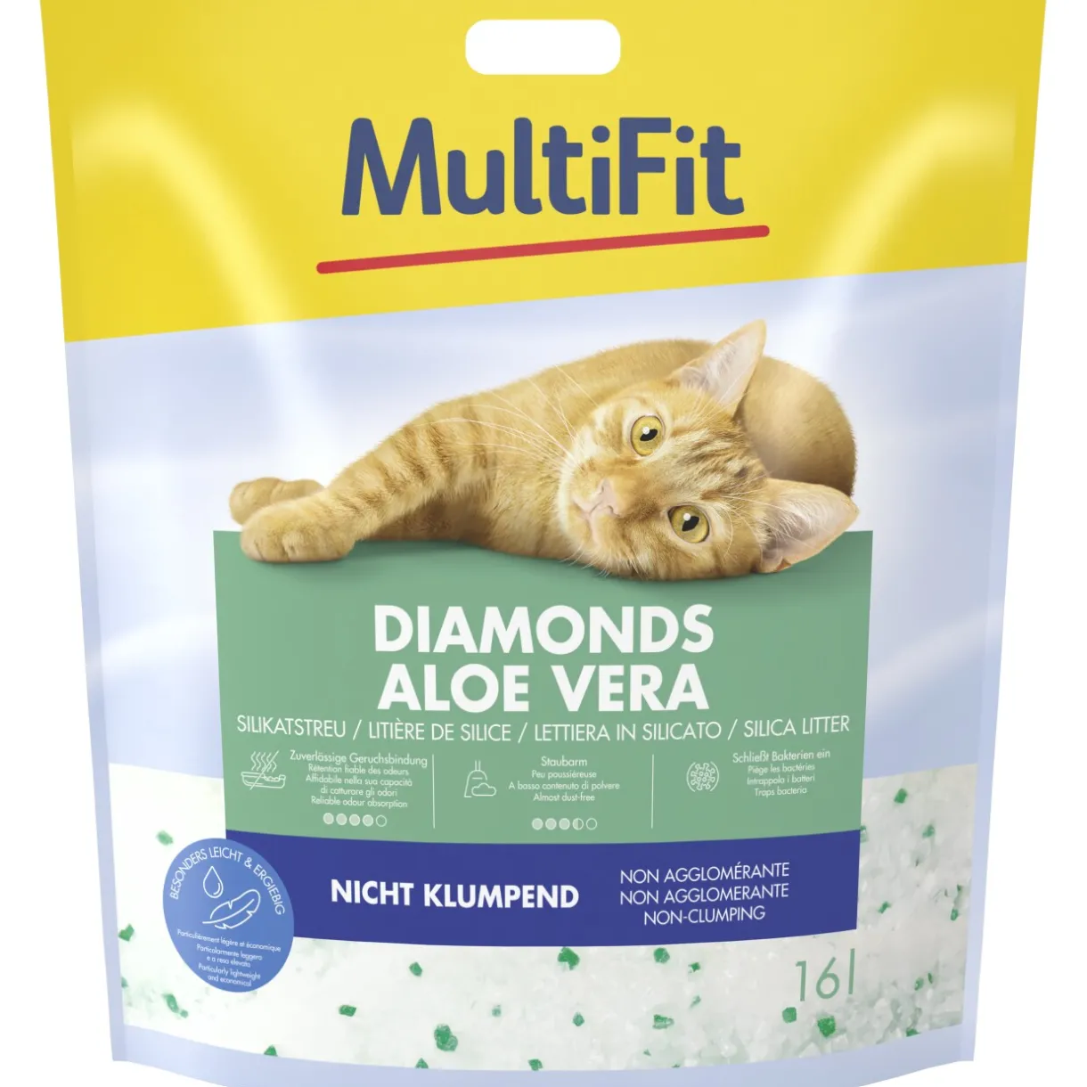 MultiFit Litière Pour Chat^Diamonds Litière Silice Aloe Vera 16 l