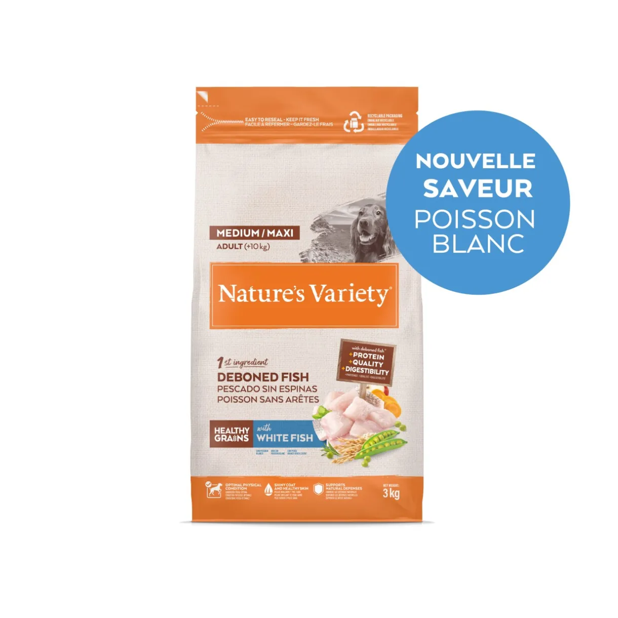 Nature's Variety Croquettes^Healthy Grains Med/Max Poissons Blancs 3 kg
