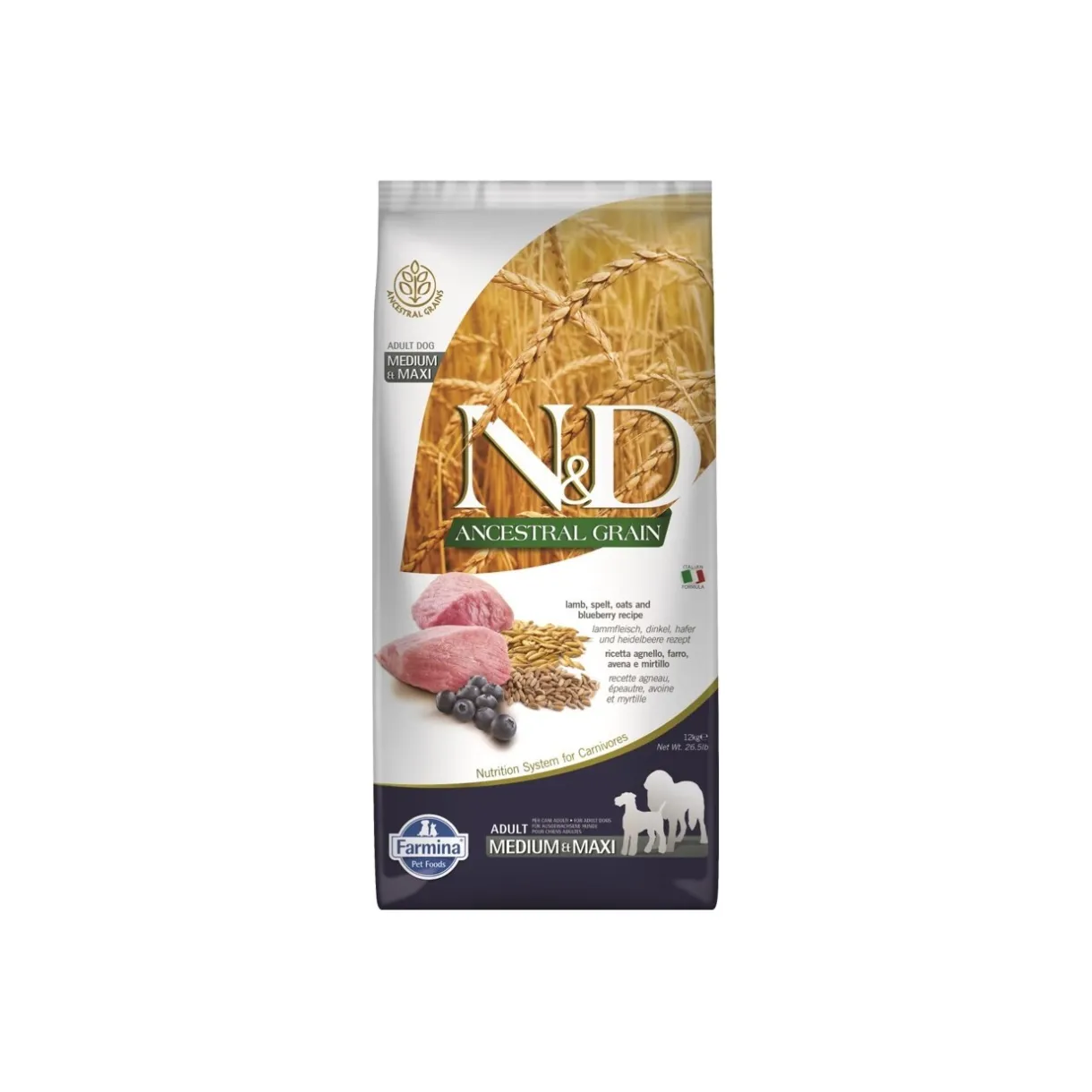 Croquettes^N&D Farmina Ancestral Grain Adult Agneau 12 kg