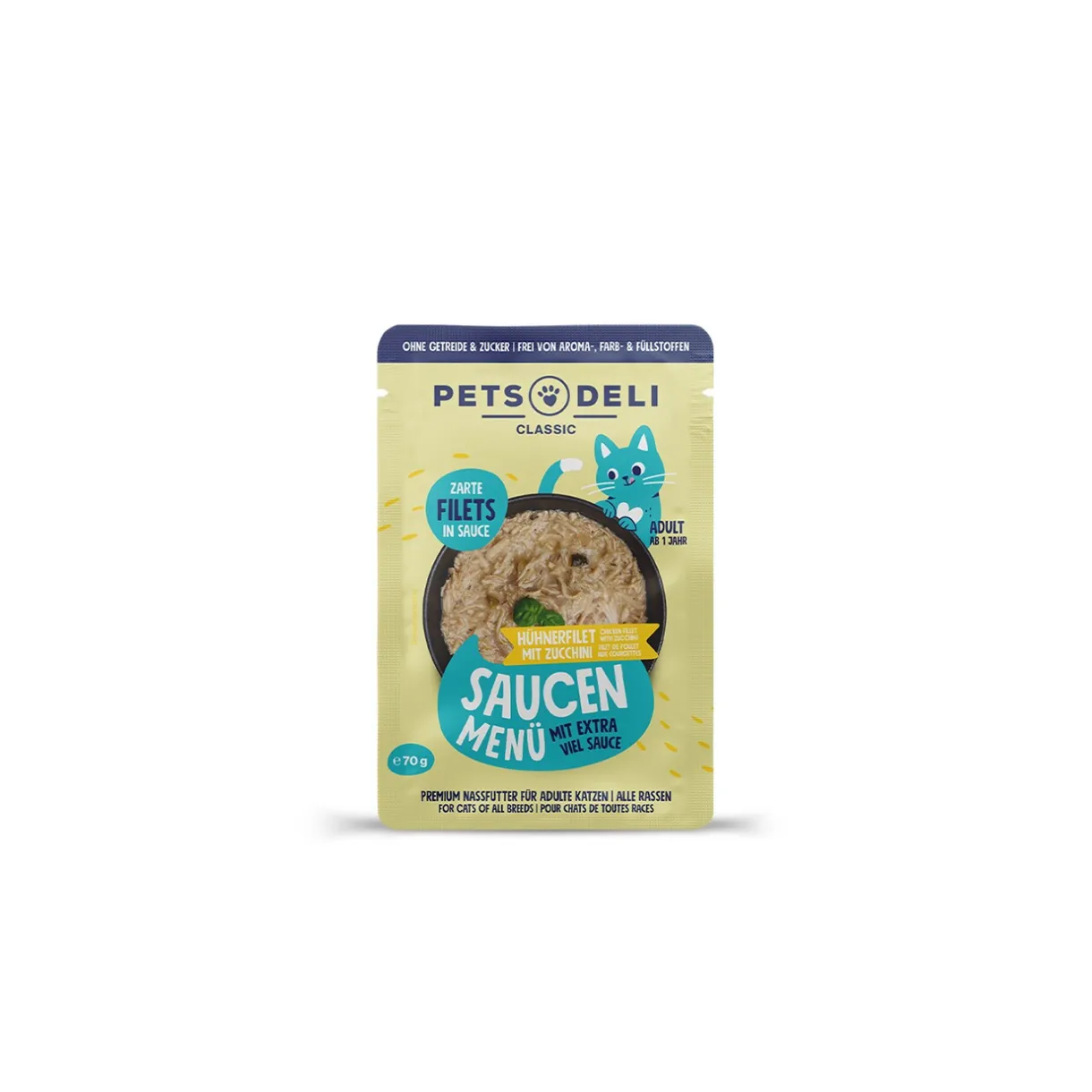 Nourriture Humide^Nourriture humide pour chat Adult Saucen Menu blanc de poulet avec courgette 12 x 70 g