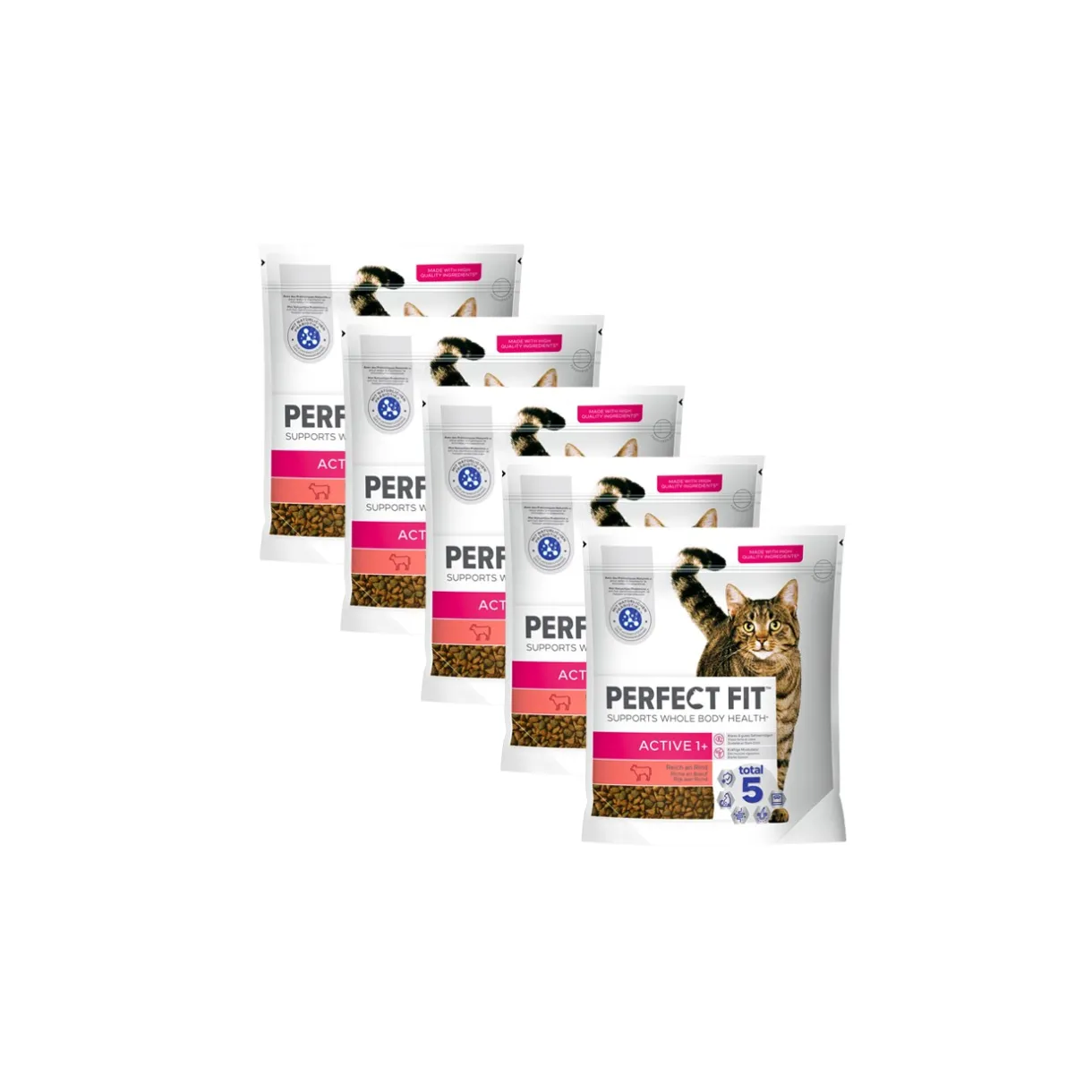 PERFECT FIT Croquettes Pour Chat^Sac Active 1+ au bœuf 5x1,4 kg