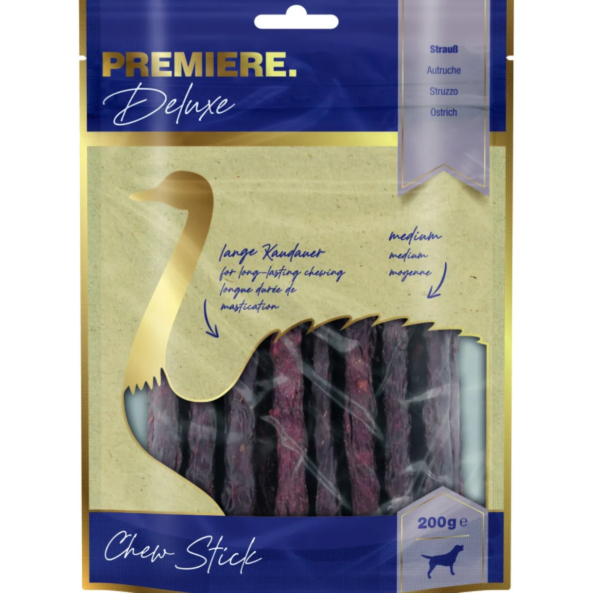 PREMIERE Friandises|Nourriture^Deluxe Chew Sticks Autruche 200g