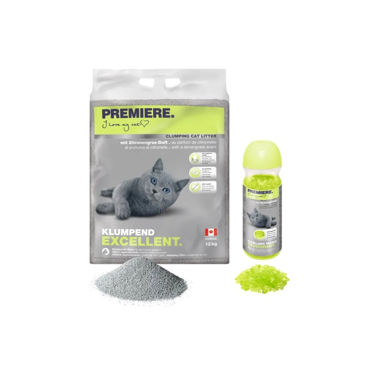 PREMIERE Accessoires Litière|Litière Pour Chat^Excellent Citronnelle Litière agglomérante 12 kg au désodorisant