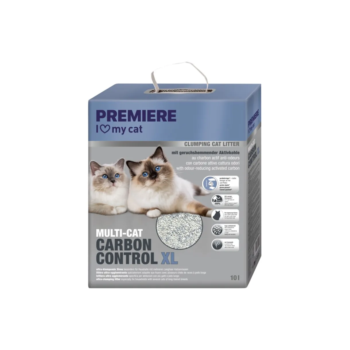PREMIERE Litière Pour Chat^Litière agglomérante au charbon actif Multi-Cat XL 10 l