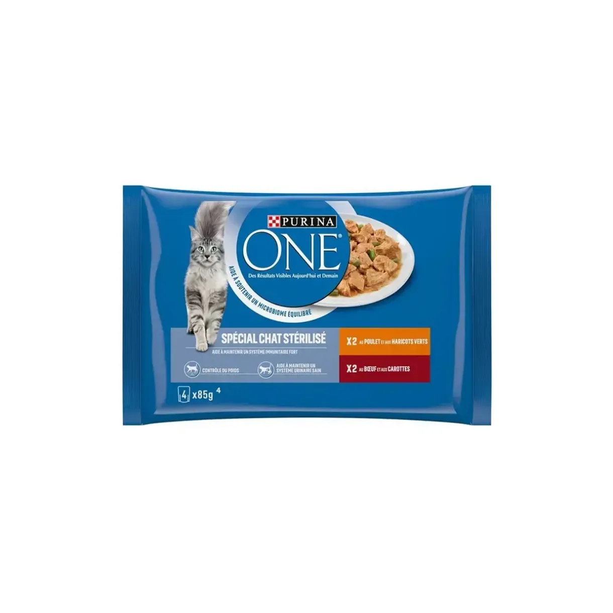 Purina ONE Nourriture Humide^- Sachets pour Chat Stérilisé au Bœuf et au Poulet 4 x 85 g