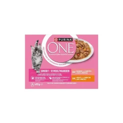 Purina ONE Nourriture Humide|Nourriture^- Sachets pour Chaton au Saumon, au Poulet et aux Carottes 8 x 85 g