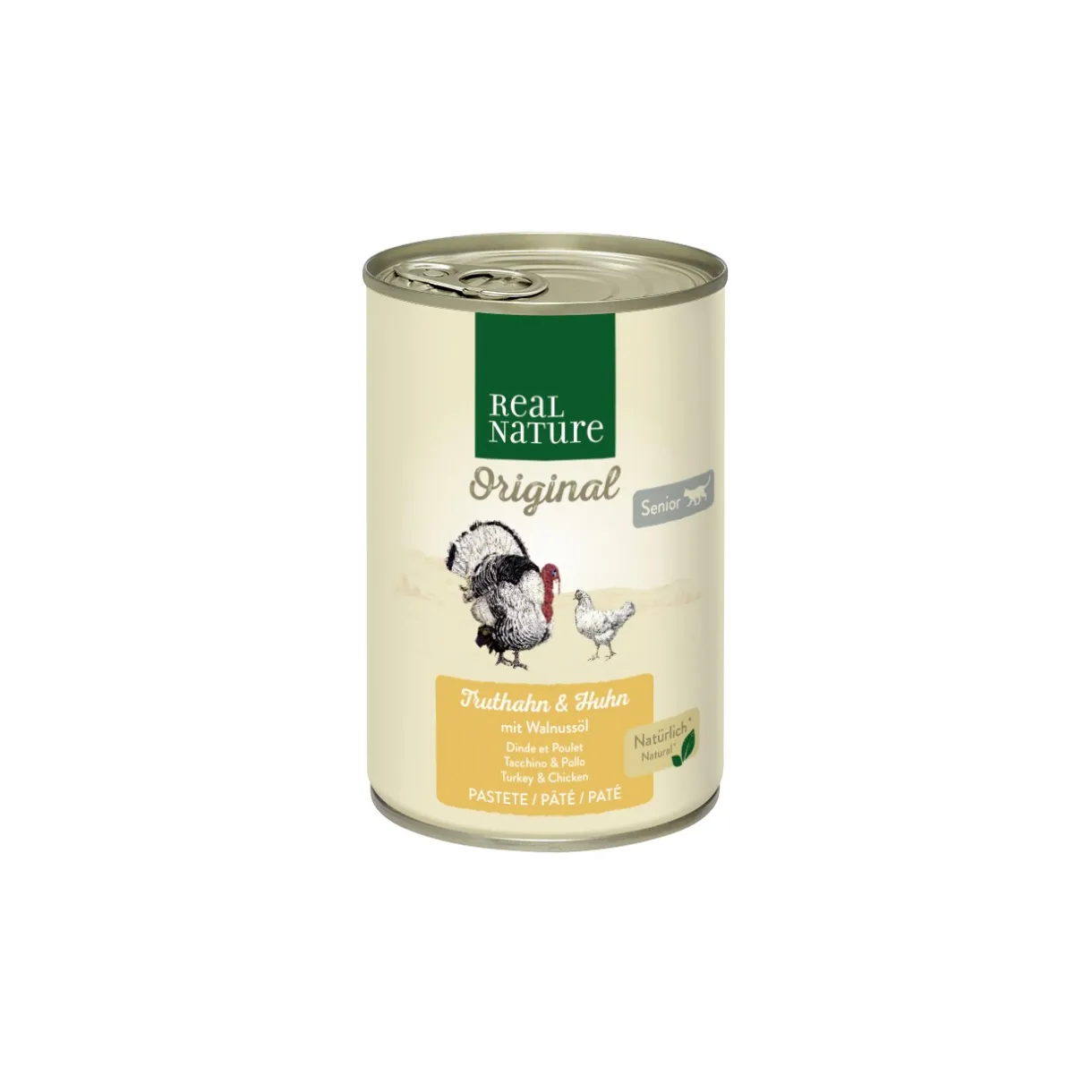 REAL NATURE Nourriture Humide^Original nourriture humide pour chat, Senior, Dinde & Poulet avec huile de noix 6x400 g