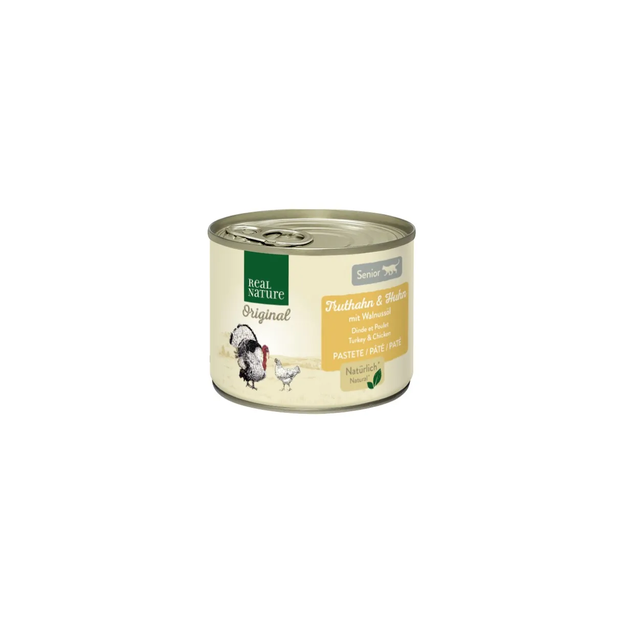 REAL NATURE Nourriture Humide^Original nourriture humide pour chat, Senior, Dinde & Poulet avec huile de noix 6x200 g