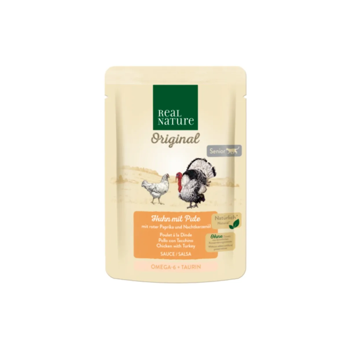 REAL NATURE Nourriture Humide^Original nourriture humide pour chat, Senior 12x85 g Poulet, dinde, poivron rouge, huile d’onagre, En sauce