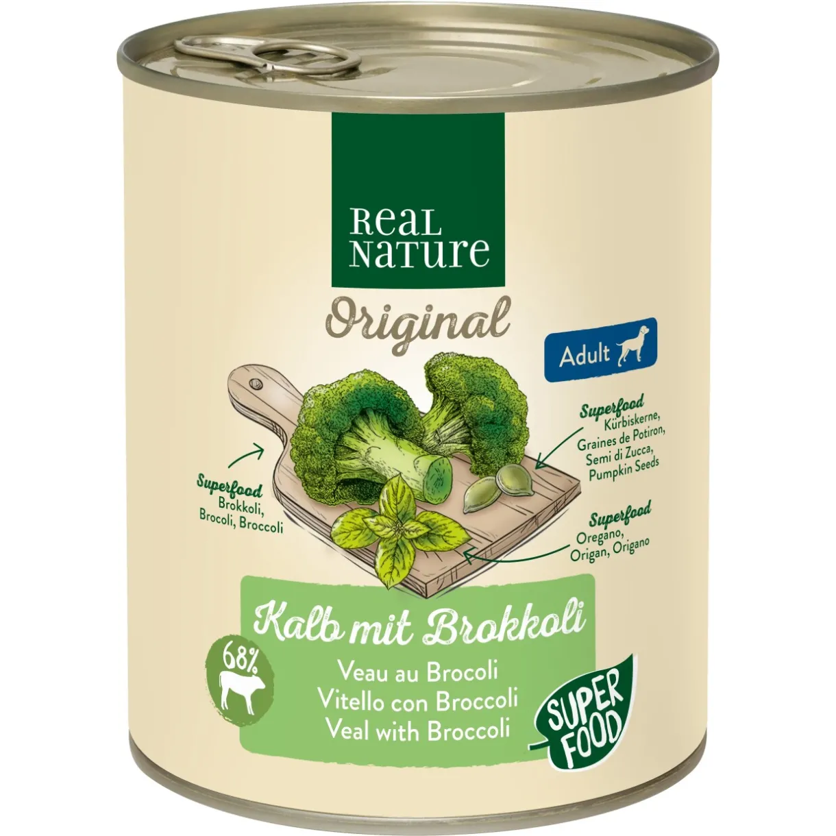 REAL NATURE Nourriture Humide^Superfood Adult Veau au brocoli 6x800 g