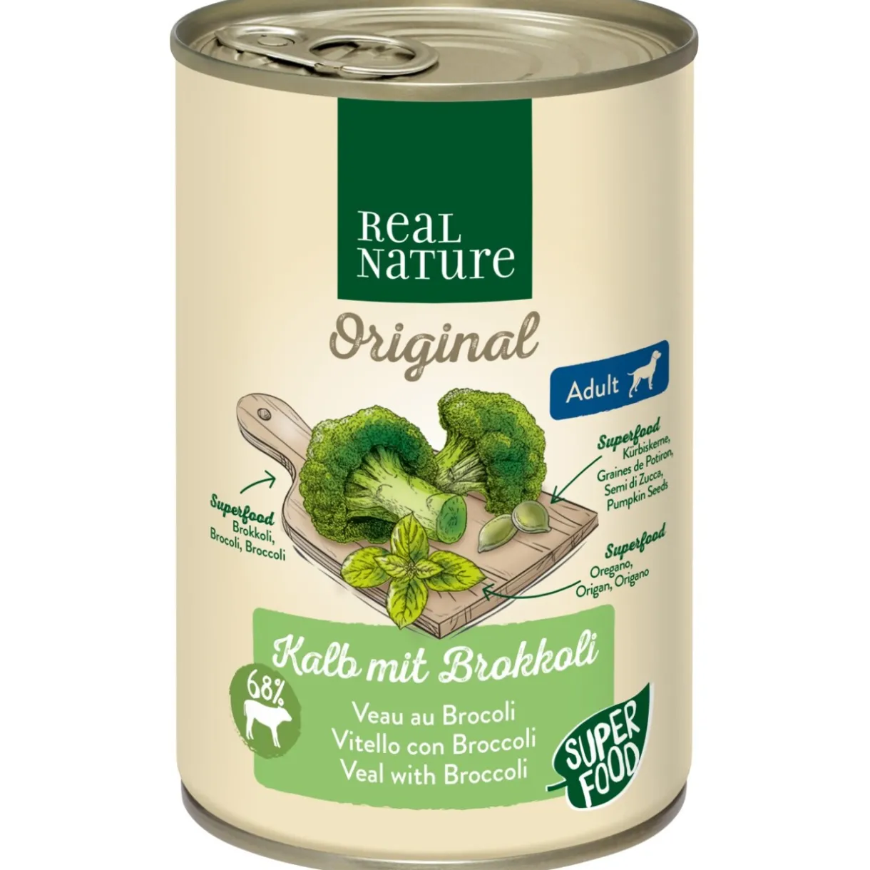 REAL NATURE Nourriture Humide^Superfood Adult Veau au brocoli 6x400 g
