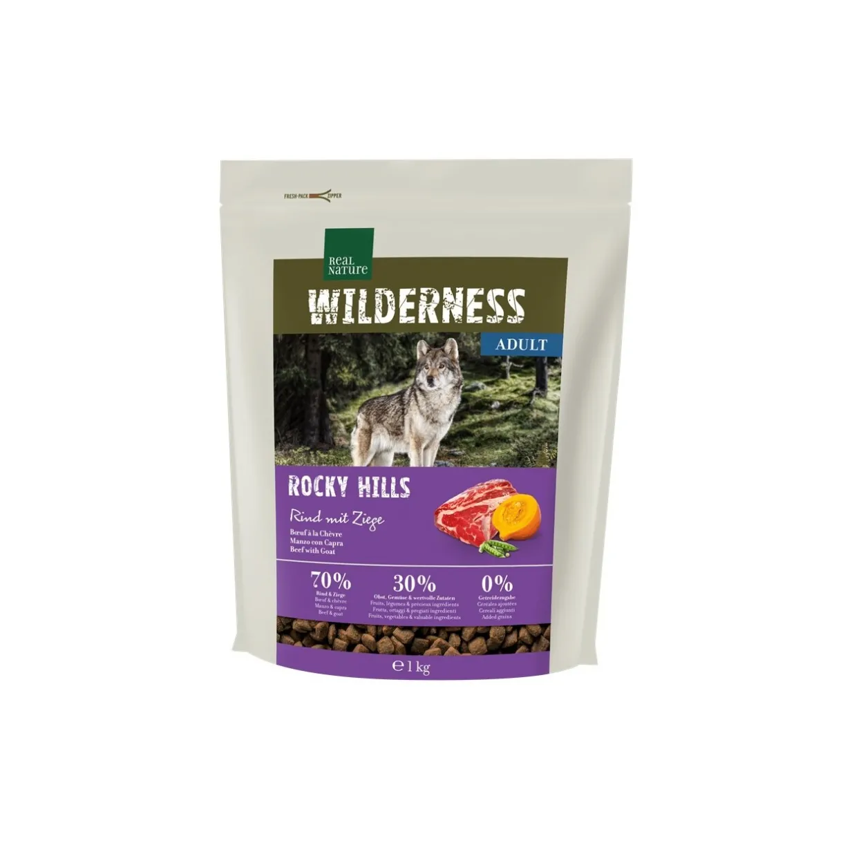 REAL NATURE Croquettes^WILDERNESS bœuf et chèvre 1 kg