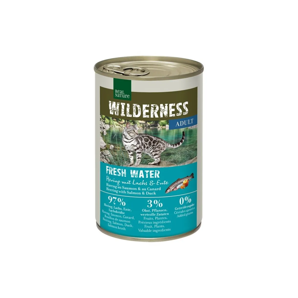 REAL NATURE Nourriture Humide^WILDERNESS nourriture humide pour chat, adulte Fresh Water Hering au saumon et au canard 6x400 g