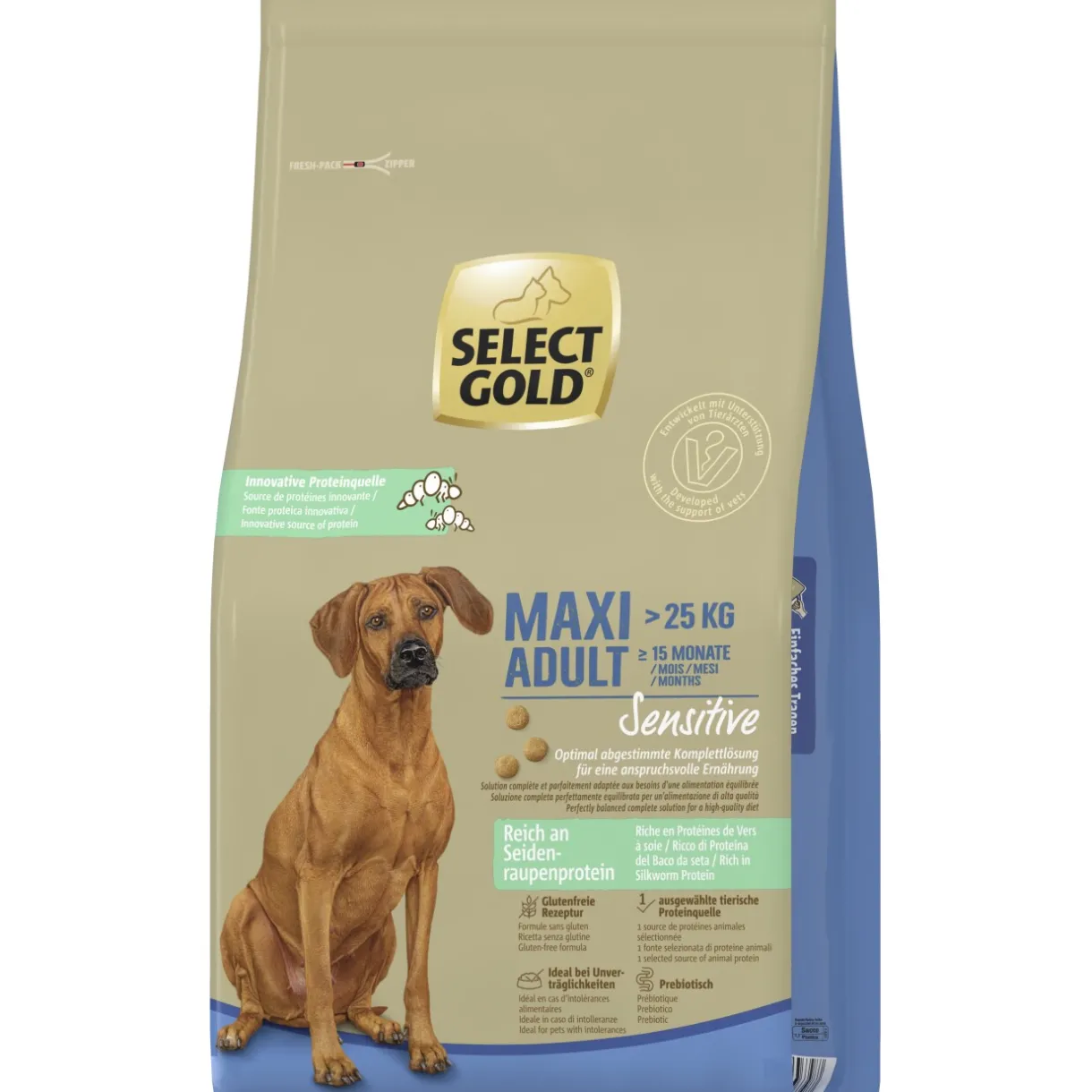 SELECT GOLD Croquettes^Croquettes Chien Maxi Adulte Sensible Riche en Protéine de Ver à Soie 12kg