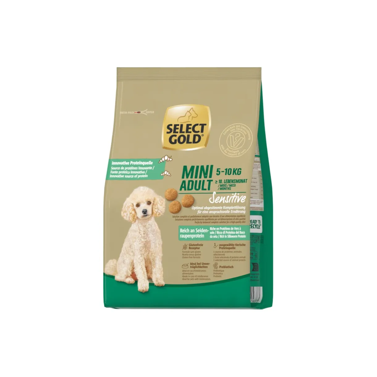 SELECT GOLD Croquettes^Croquettes Chien Mini Adulte Sensible Riche en Protéine de Ver à Soie 1kg
