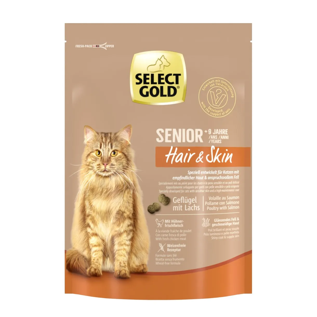 SELECT GOLD Croquettes Pour Chat^Hair+Skin Senior Volaille & saumon 300 g