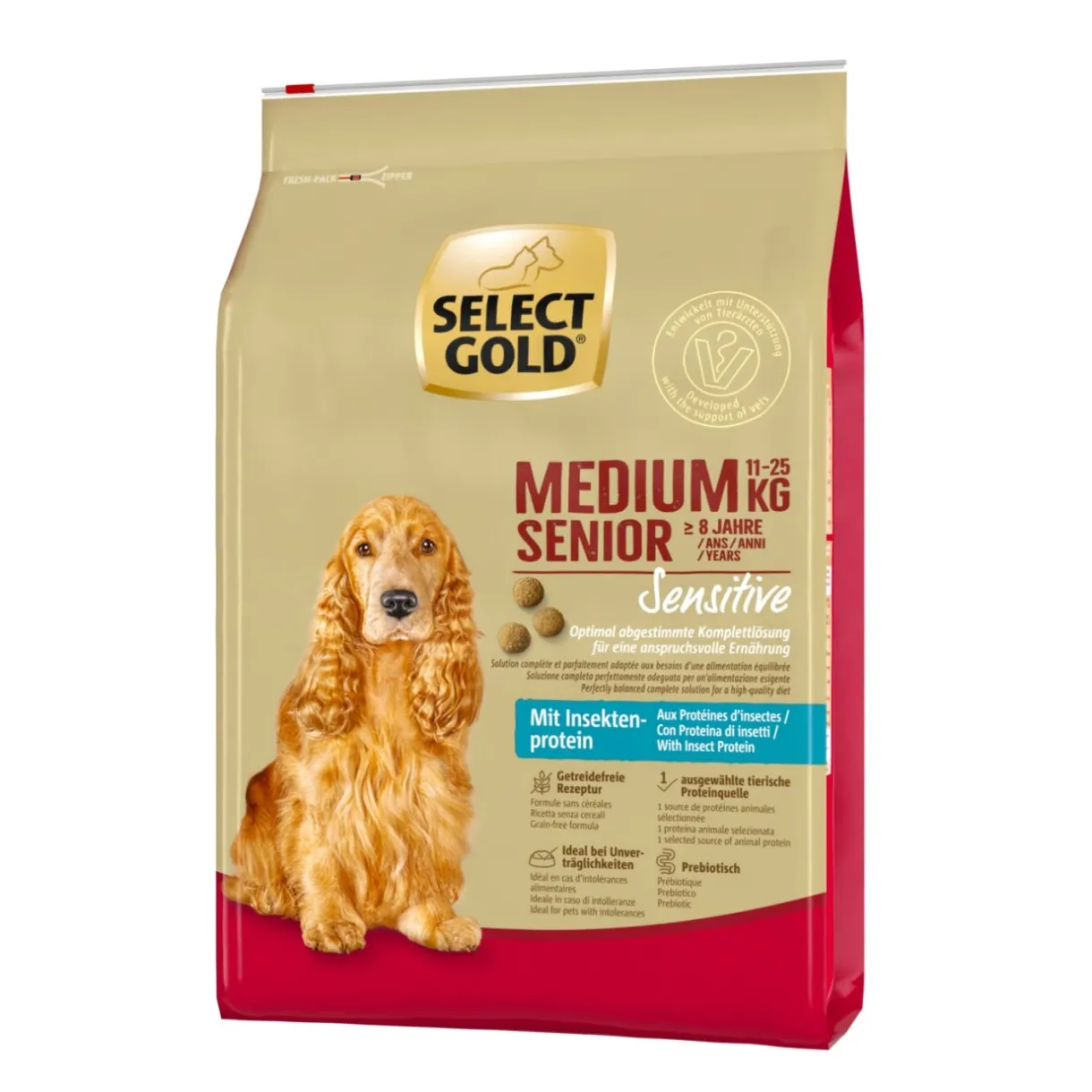 SELECT GOLD Croquettes^Sensitive Medium Senior insecte 4 kg