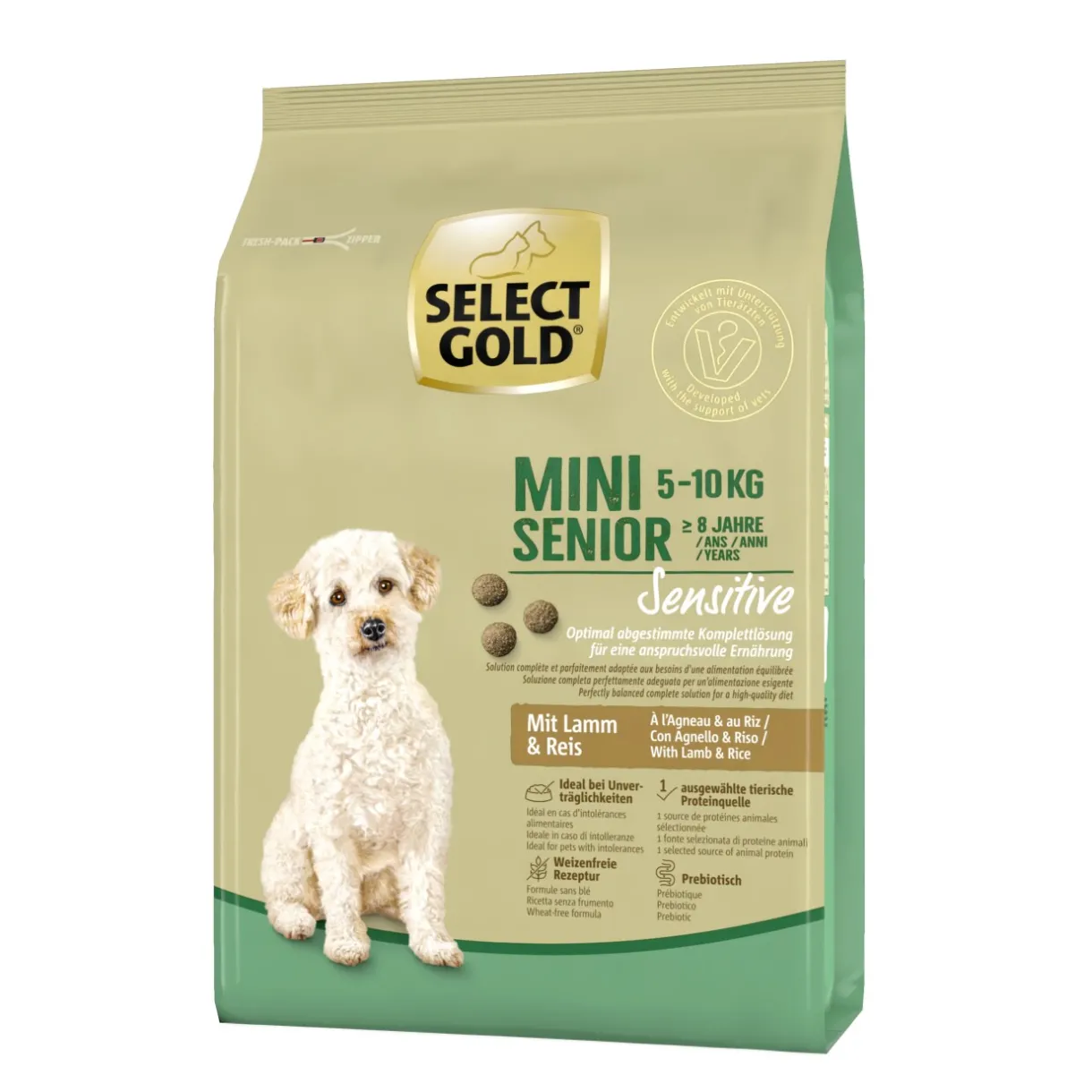 SELECT GOLD Croquettes^Sensitive Mini Senior à l’agneau & au riz 1 kg