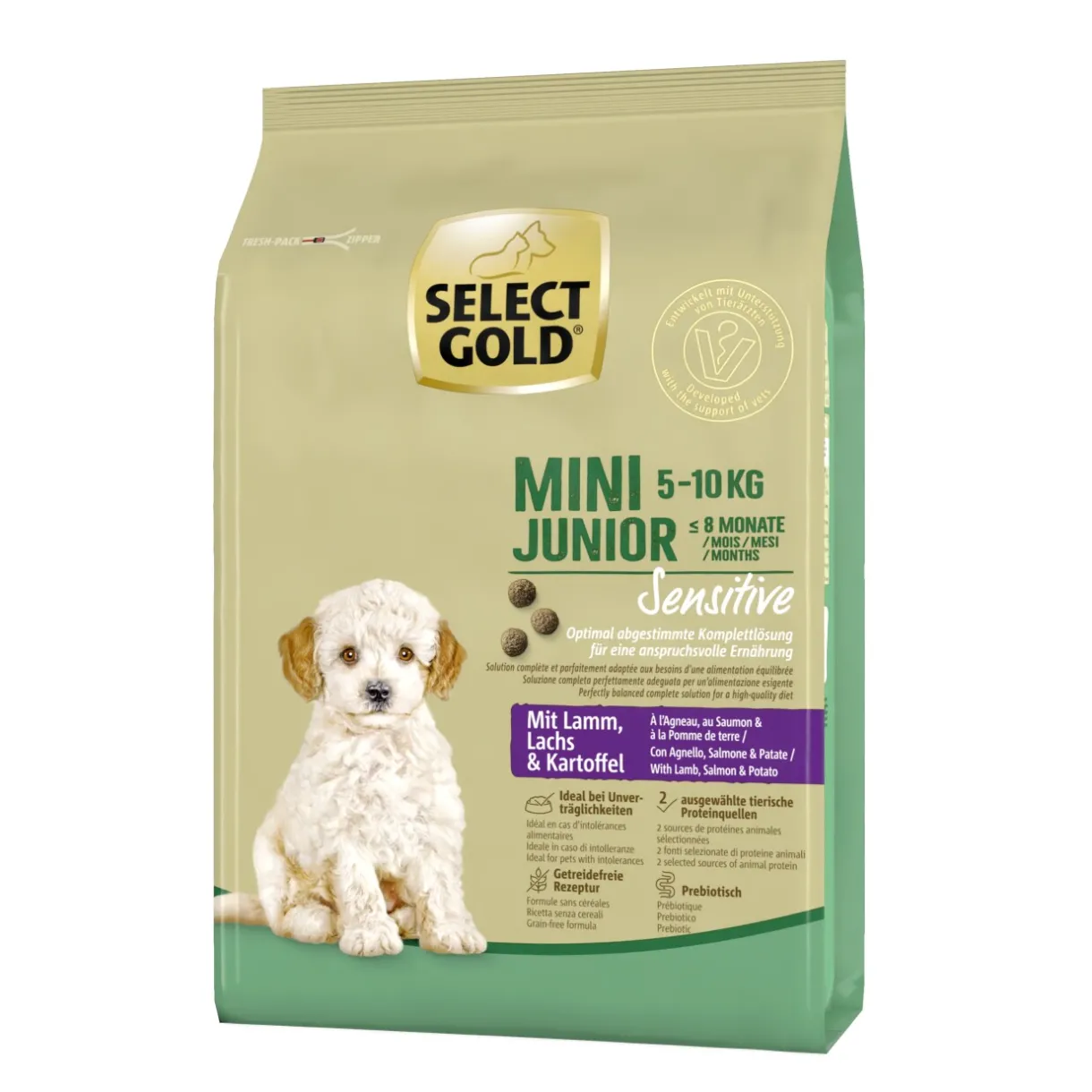 SELECT GOLD Croquettes|Nourriture^Sensitive Mini Junior agneau/saumon/pommes de terre 1 kg