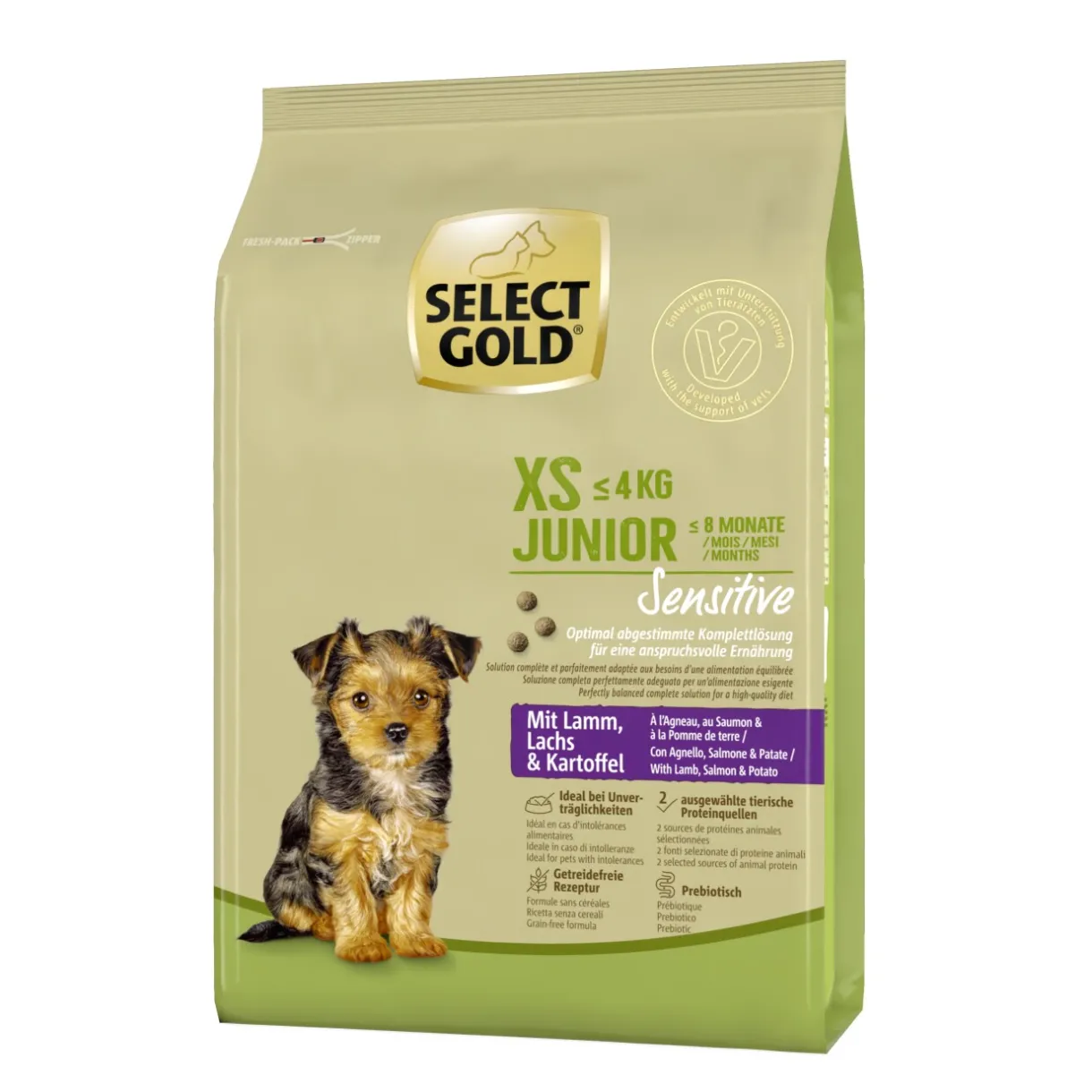 SELECT GOLD Croquettes|Nourriture^Sensitive XS Junior agneau/saumon/pommes de terre 1 kg