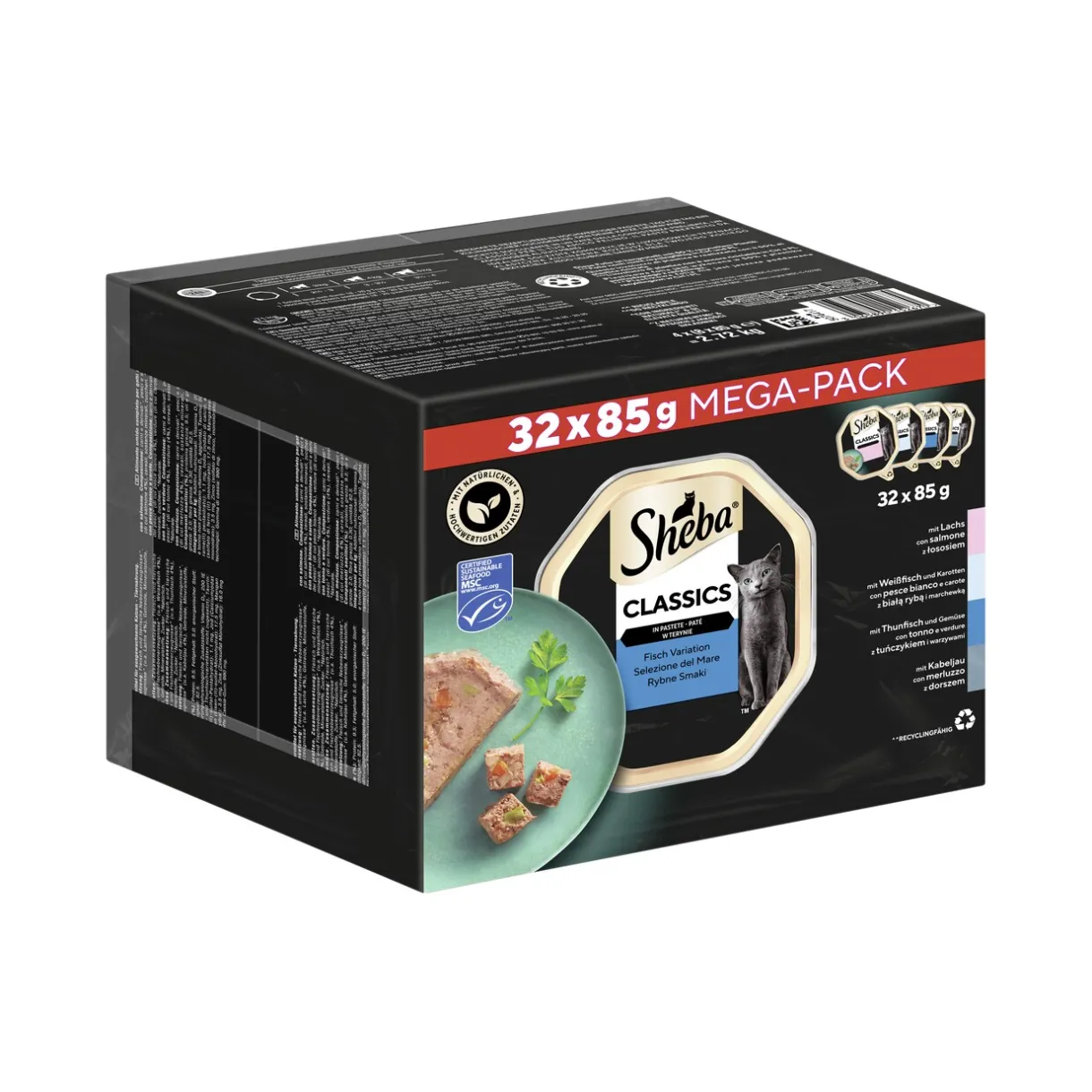 Sheba Nourriture Humide^Multipack Classics en pâté de poisson Variation 32 x 85 g