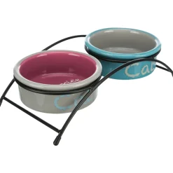 Trixie Souris|Lapins Nains^Ensemble de gamelles Eat-on-Feet de , céramique bleu/turquoise/gris/rose