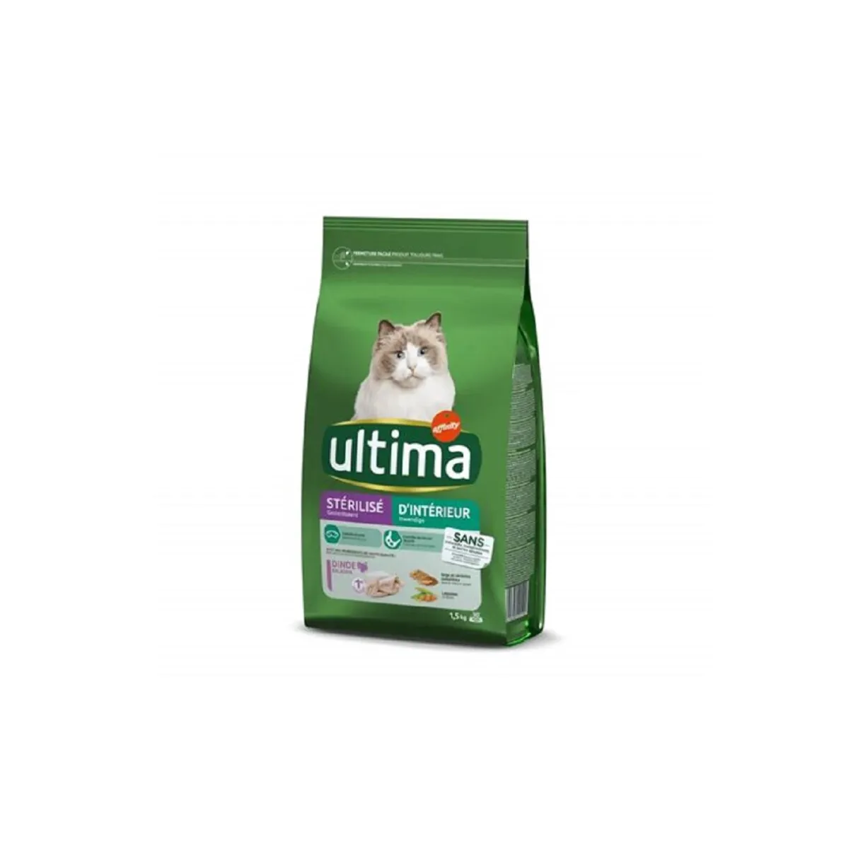 Croquettes Pour Chat^Ultima Stérilisé D’Intérieur avec de la Dinde 1,5 kg