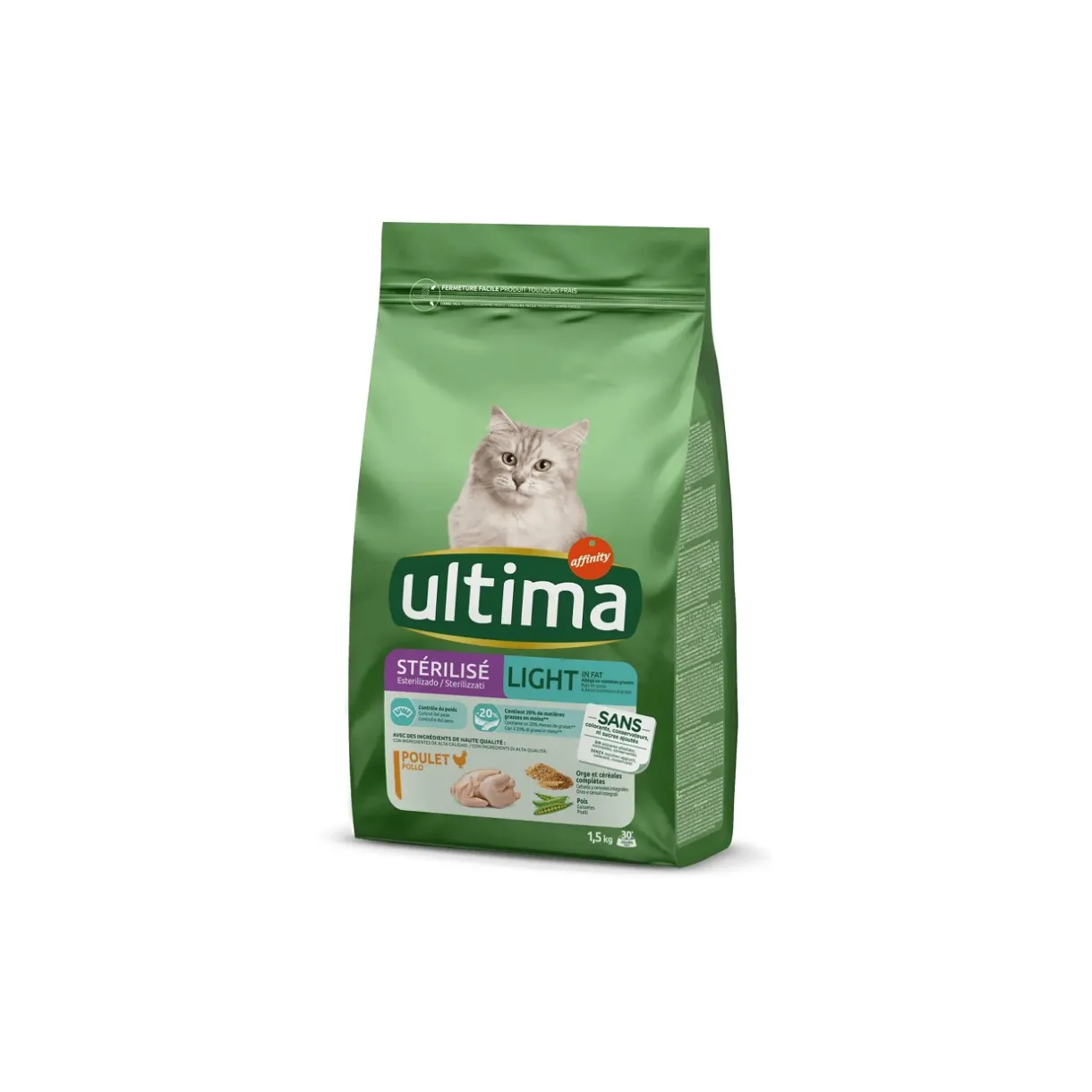 Croquettes Pour Chat^Ultima Stérilisé Light in fat avec du Poulet 1,5 kg