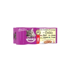 Whiskas Nourriture Humide^Boîtes La Carte Mer et Campagne en Gelée 4 variétés pour chat 8x390g