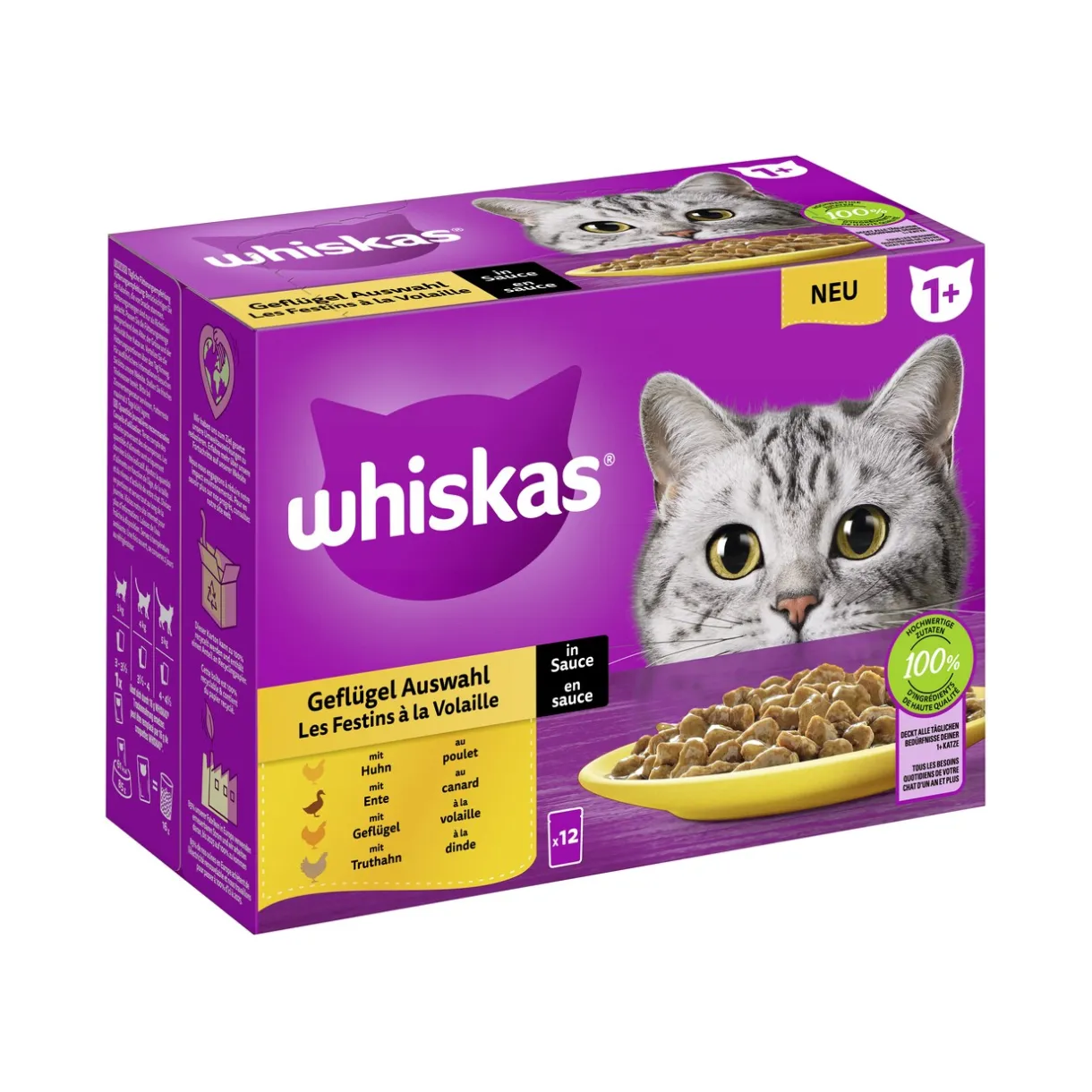 Whiskas Nourriture Humide^Multipack 1+ sélection de volailles en sauce 12x85 g