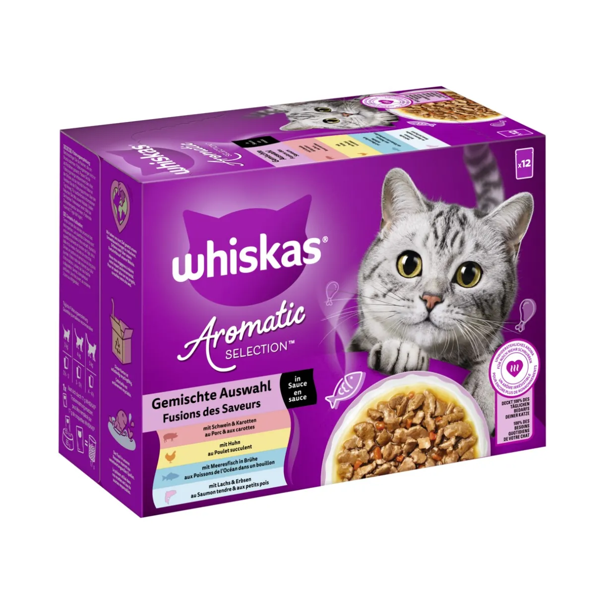 Whiskas Nourriture Humide^Nourriture humide pour chat adulte, Multipack, 1+ Sélection variée, en sauce 12x85 g