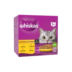 Whiskas Nourriture Humide^Sachets fraîcheur Les Festins à la Volaille en sauce 4 variétés pour chat adulte 24x85g