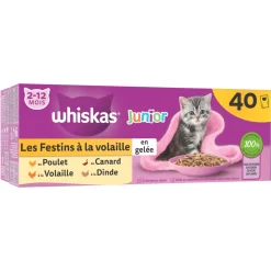 Whiskas Nourriture Humide|Nourriture^Sachets fraîcheur en gelée pour chaton 4 variétés 40x85g