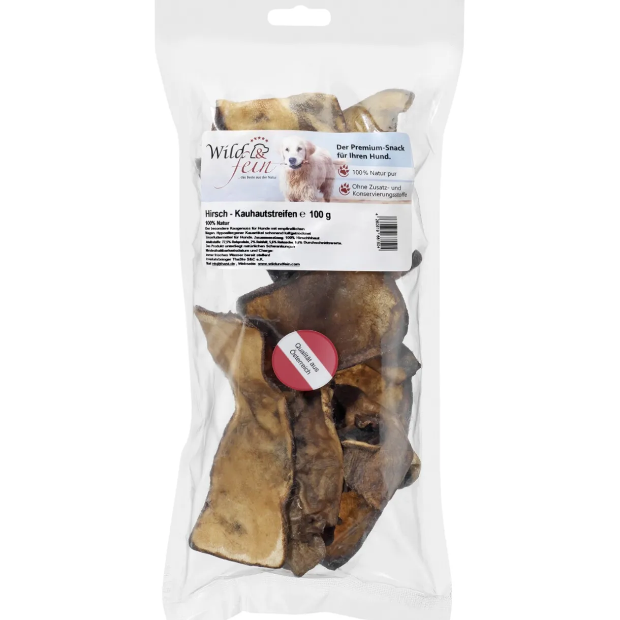 Wild & Fein Friandises^Bandes de peau de cerf à mastiquer WIFE 100 g