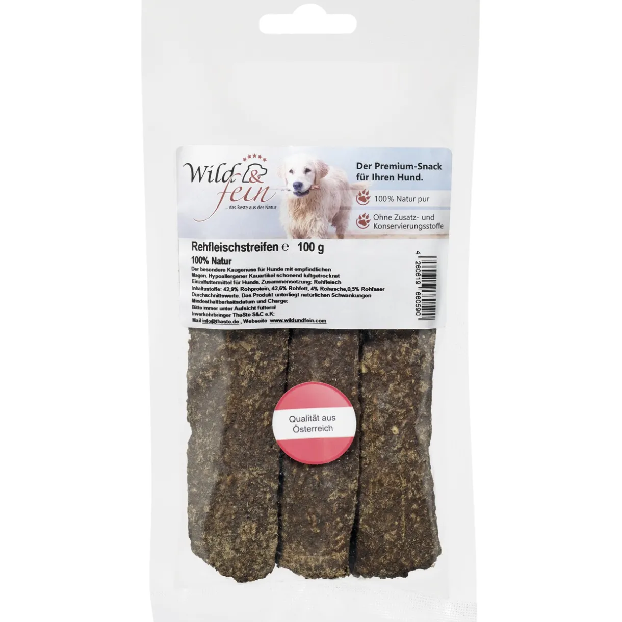 Wild & Fein Friandises^Bandes de viande de chevreuil WIFE 100 g