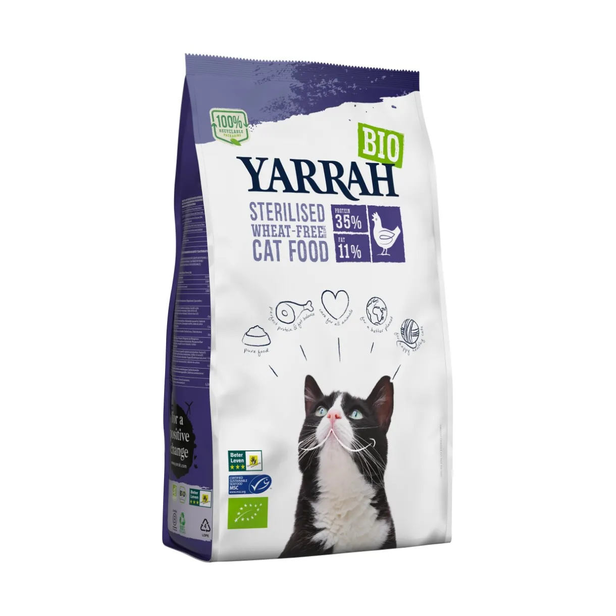 Yarrah Croquettes Pour Chat^Bio Adult croquettes pour chats stérilisés poulet & poisson (MSC) 2 kg