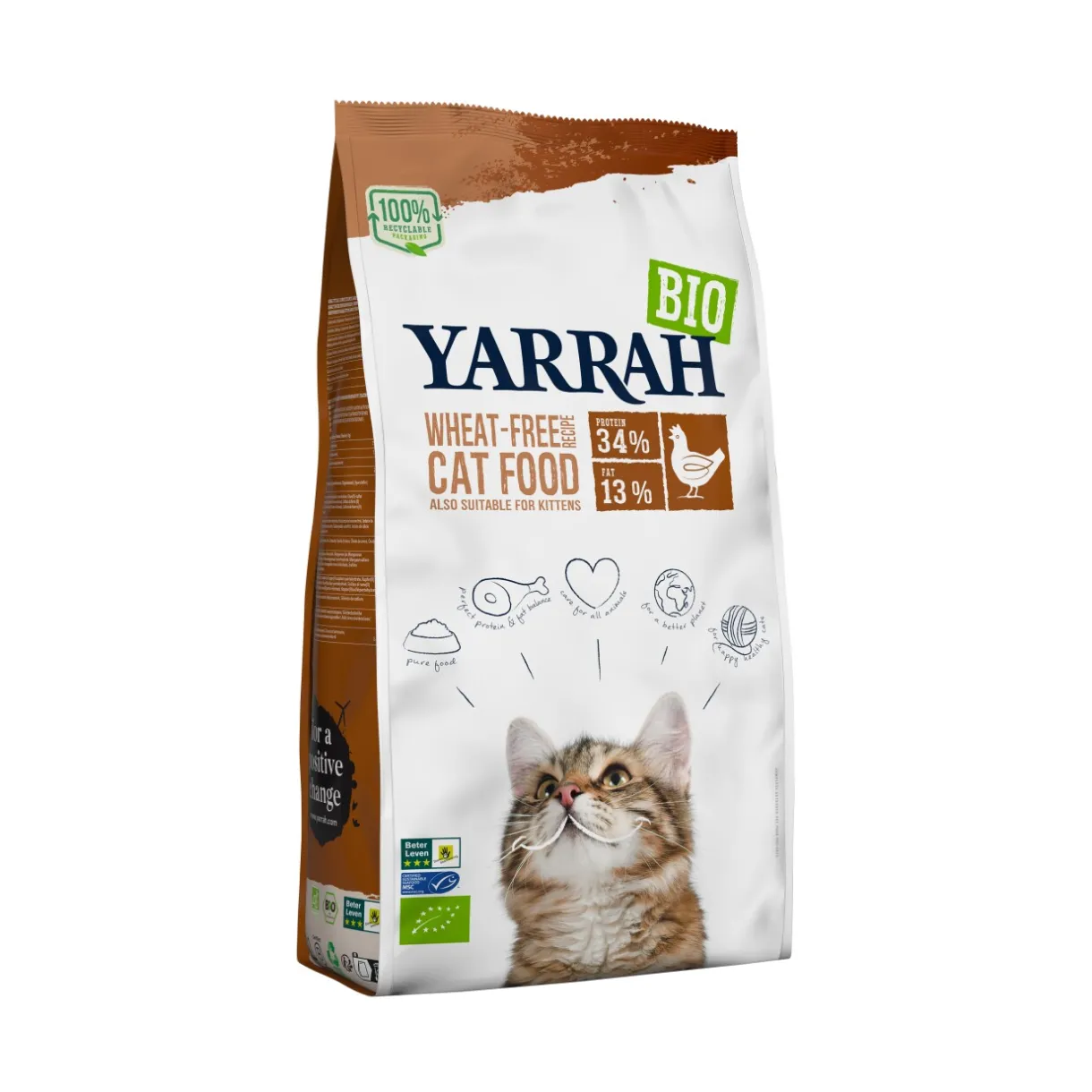 Yarrah Croquettes Pour Chat|Nourriture^Bio Croquettes pour Chats Adultes/Chatons Poulet & Poisson (MSC) 800 g